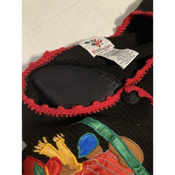 Embroidered Nutcracker Christmas Cardigan L Ugly Sweater Granny Black Vintage - Picture 7 of 9